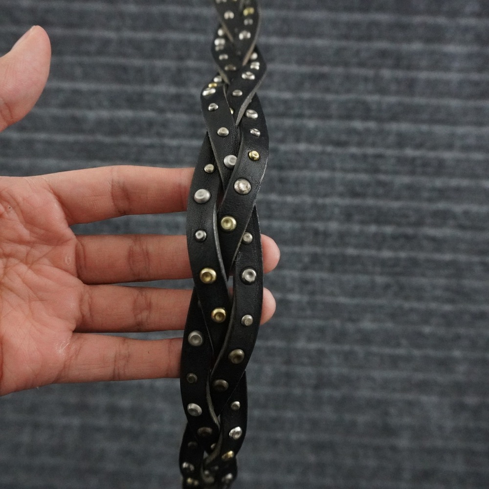 Sundance Braided Studded Belt Womens S Black Leather Italian Western